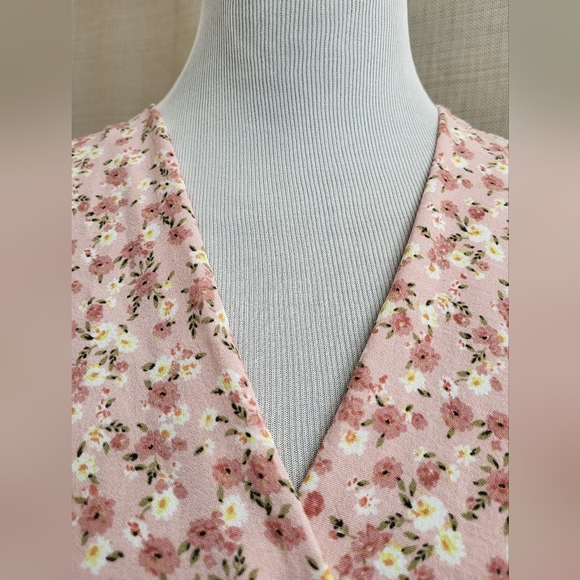 Monteau Los Angeles Pink White Floral Dress Size Medium Boho Prairie Tie Spring - Picture 6 of 11